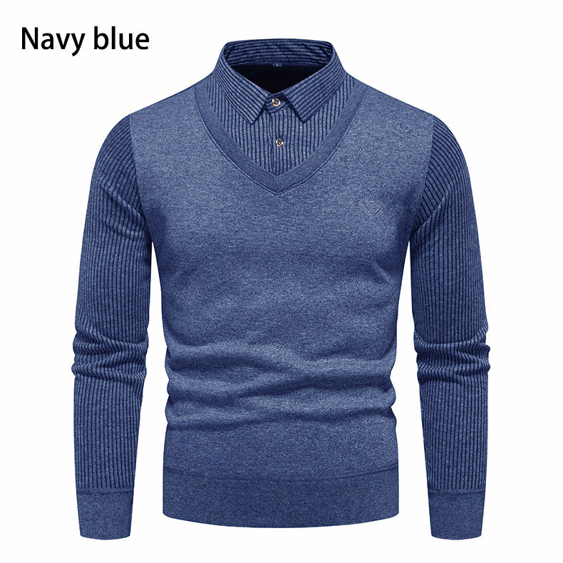 Men's Undershirt Slim Fit Fleece-lined Fake Two Pieces Sweaters