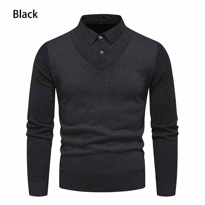 Men's Undershirt Slim Fit Fleece-lined Fake Two Pieces Sweaters